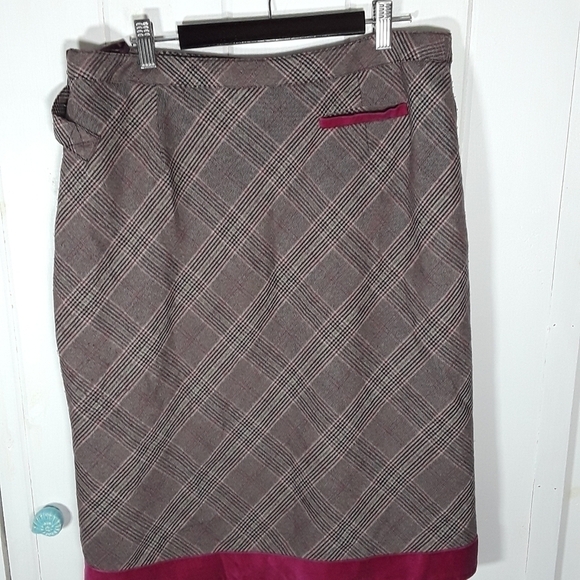 Oscar de la Renta Plaid Faux Wrap A line Skirt Size 12 - Picture 6 of 11